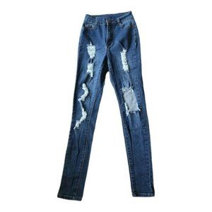 B.O.B Women's Blue Distressed Denim Skinny Jeans, Five/5 Pocket -  Size 3/4